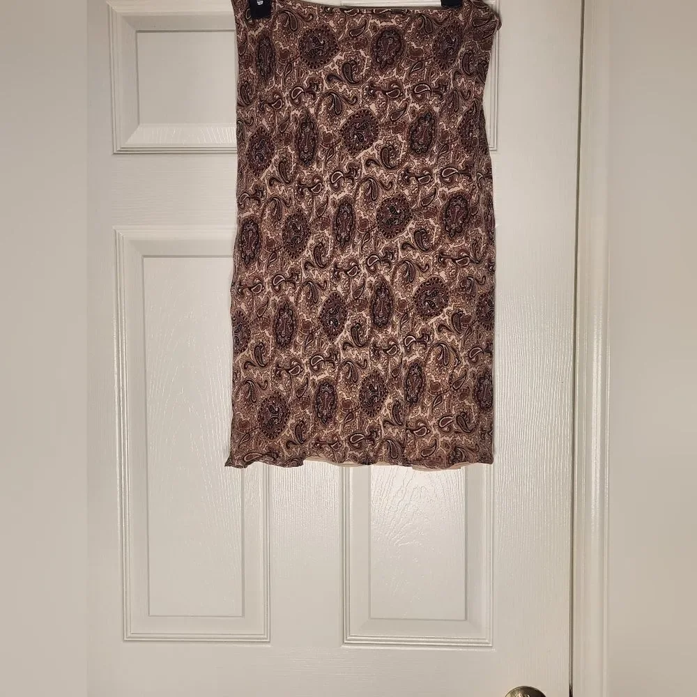 Michael Kors 10 Paisley Print Brown 100%SILK Lined RuffledHem Women Midi Skirt